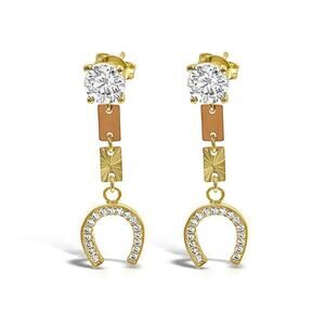 Horseshoe Drop Dangle Stud Earrings Real 14k Yellow Rose Gold